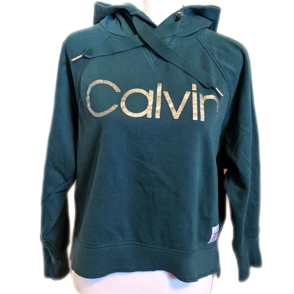 Calvin Klein Performance teal green hooded sweatshirt hoodie hi low hem M